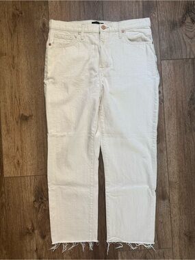 Banana Republic Women's High-Rise Straight Jeans, Off White, Frayed Hem, Size 32